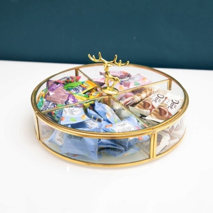 轻奢家用简约客厅茶几干果盒分格带盖玻璃糖果盒坚果零食收纳