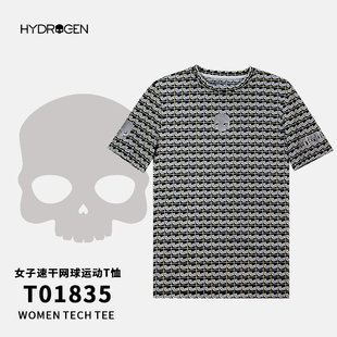 HYDROGEN氢原子 短袖t恤女网球服跑步健身速干透气满印骷髅印花