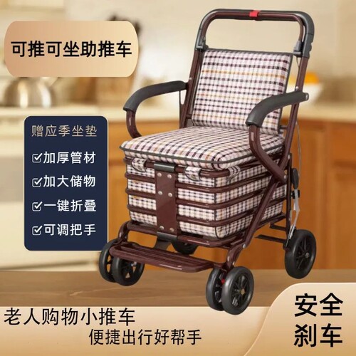 老人手推车代步可坐可推行走助行器老年人防摔倒可折叠推遛弯承重