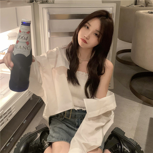 RM9784#纯欲百搭抹胸吊带+设计感气质长袖衬衫外套两件套套装