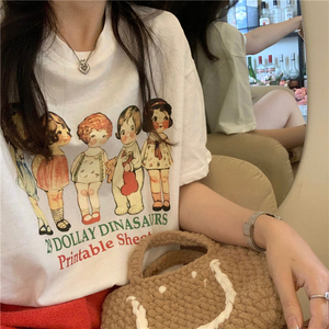 PS54632# 韩版童趣个性小女孩印花T恤女宽松慵懒短袖上衣潮 服装批发夏装货源
