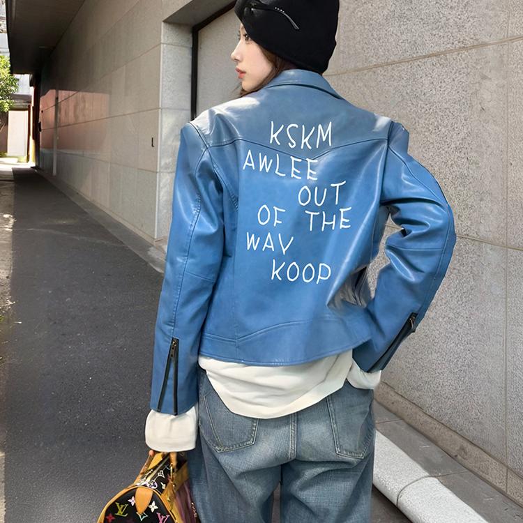 卡盛KSKM蓝色美式百搭皮衣