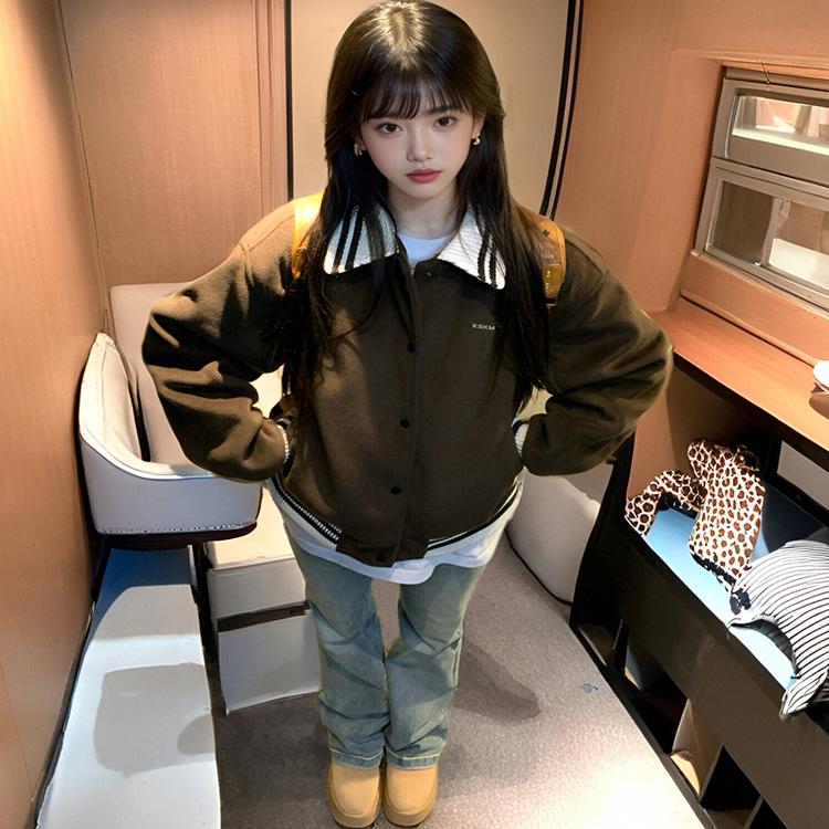 卡盛KSKM棕色美式复古棒球服