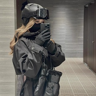 卡盛黑色滑雪服套装女2025秋冬季新款单双板防风修身收腰雪服装备