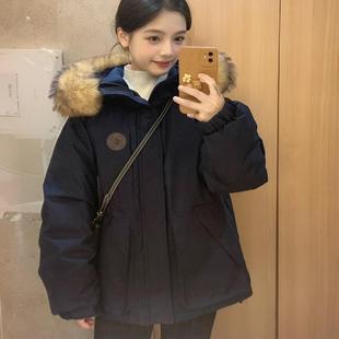 【亏本清仓】卡盛藏蓝色派克羽绒棉服女2026冬高级感加厚保暖棉衣