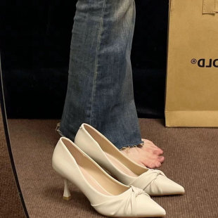 白色软皮尖头细跟浅口通勤礼仪面试职业单鞋 夏季 女2025新款 高跟鞋