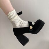 玛丽珍鞋 日系jk高跟鞋 新款 厚底增高复古法式 小皮鞋 女粗跟2024春季