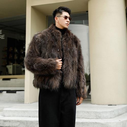 皮毛一体短款立领毛皮草