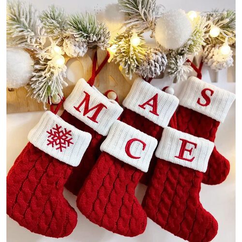Letters Christmas Stocking New Knitting Christmas Tree Penda