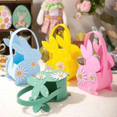 Easter 3D Rabbit Gift Basket Dasiy Bunny Easter Egg Felt Han