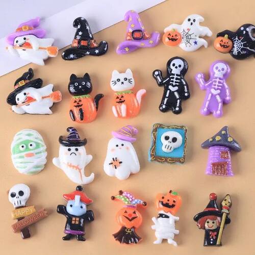 10 Pcs Cute Cartoon Halloween Ghosts, Skeletons, Pumpk Flat