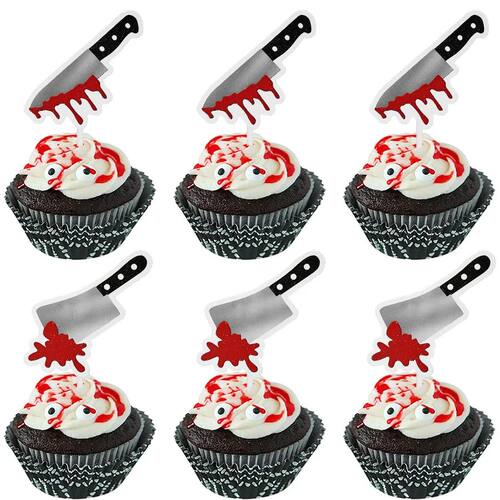 24/48Pcs Horror Halloween Cupcake Decoration Horror Blood Kn