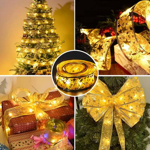 Gold Christmas Tree Ribbon Christmas Ribbon Fairy Lights Lig