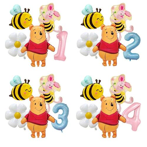 Winnie The Pooh Theme Gold Number Balloon Set Foil Globos Ch