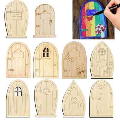 6pcs/set Wooden Mini Fairy Door Craft DIY Painting Ornaments