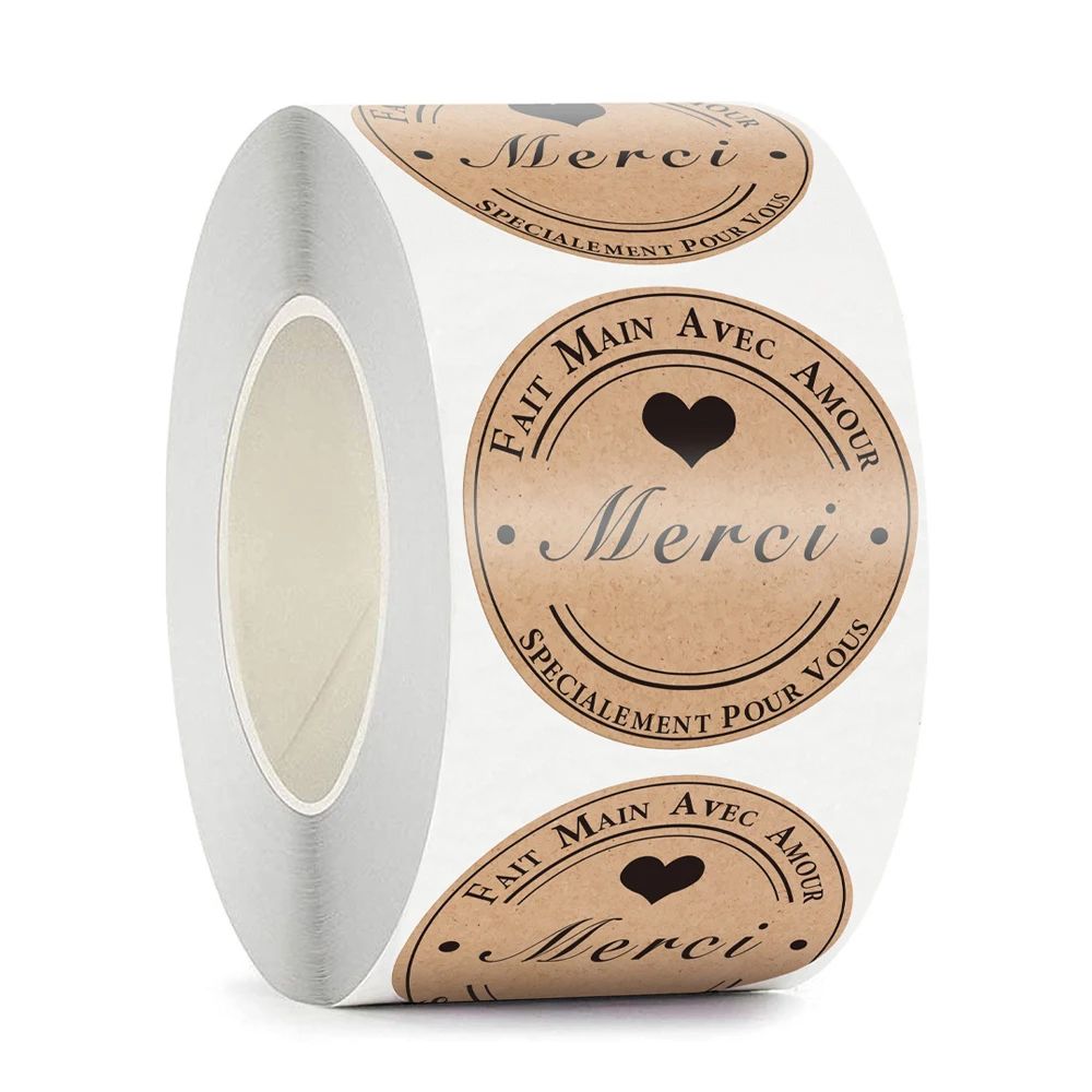 100-500pcs Merci Kraft Sticker French Thank You Fait Main Av