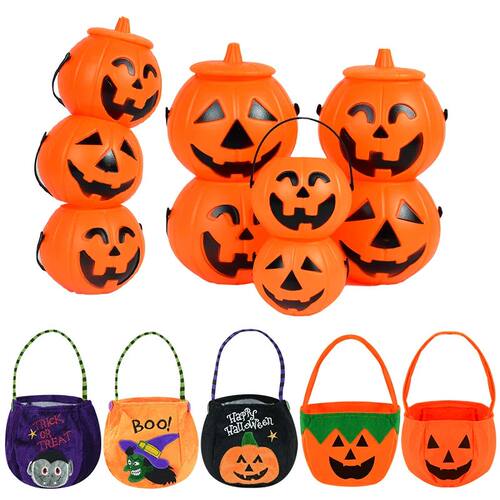 Halloween Party Pumpkin Candy Bucket Trick Or Treat Sugar Po