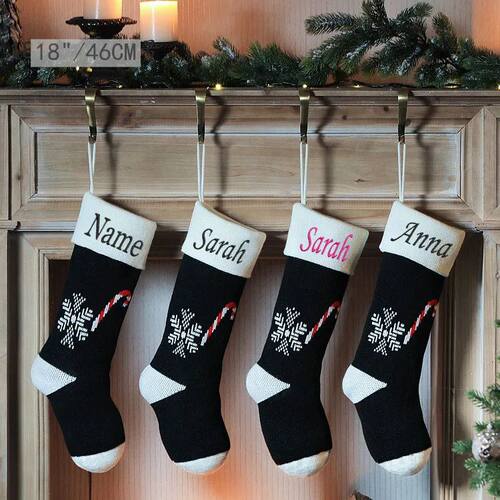 Personalized Snow Christmas Stockings Name Black and White S