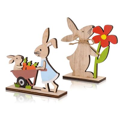 2025 Easter Wooden Rabbit Ornaments Standing Bunny with Flow