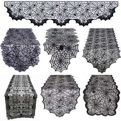 Halloween Lace Table Runner Black Spider Web Tablecloth Fire