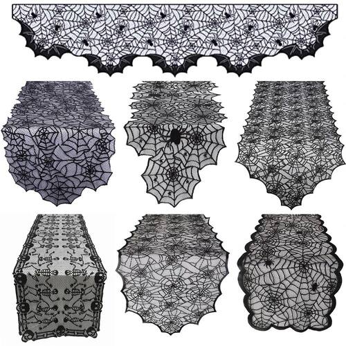 Halloween Lace Table Runner Black Spider Web Tablecloth Fire