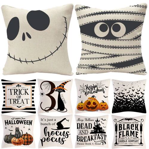 New Linen Halloween Fall Cushion Cover 18Inch Trick or Treat