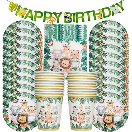 Jungle Birthday Party Decor Animal Palm Leaves Disposable Ta