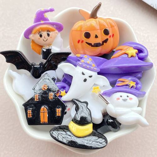 10Pcs New Cute Resin Cartoon Halloween Ghost, Pumpkin Series
