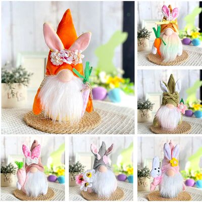 Easter Faceless Holding Flower Gnome Rabbit Doll Handmade Re