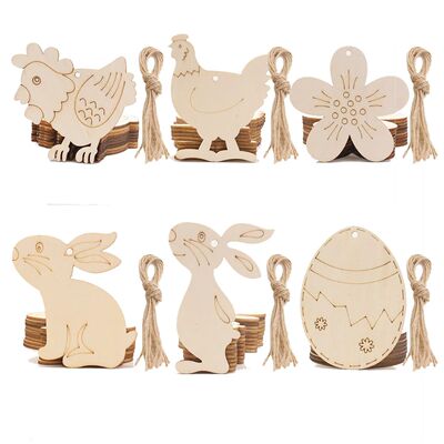 10pcs Unfinished Wood Easter Ornaments Egg Cutouts with Hole