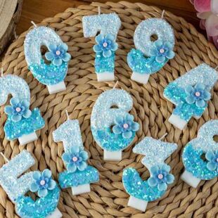 Blue Flowers Digital Birthday Candles Birthday Cakes Graduat