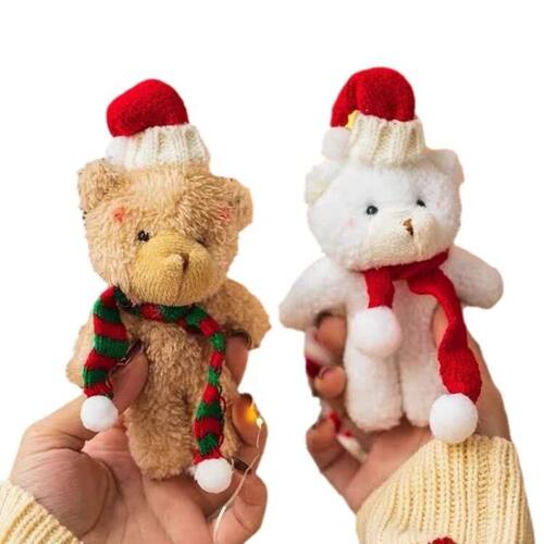 4pcs Christmas Bear Plush Dolls Cute Stuffed Animals Keychai