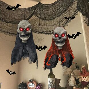 2PCS Halloween Decorations Party Hanging Skull Skeleton Ghos