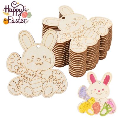 10Pcs Wooden Easter Rabbit Craft Kids DIY Painting Gift Bunn