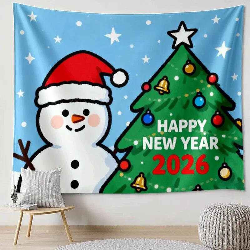 1pc Happy New Year 2026 Snowman Wishes Tapestry with 