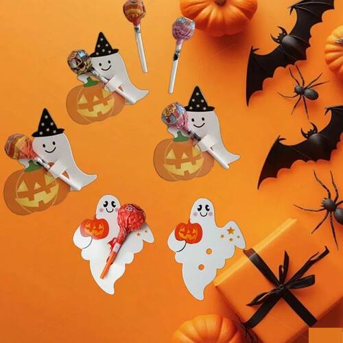 50PCS Halloween Lollipop Holder Cartoon Pumpkin Ghost Candy