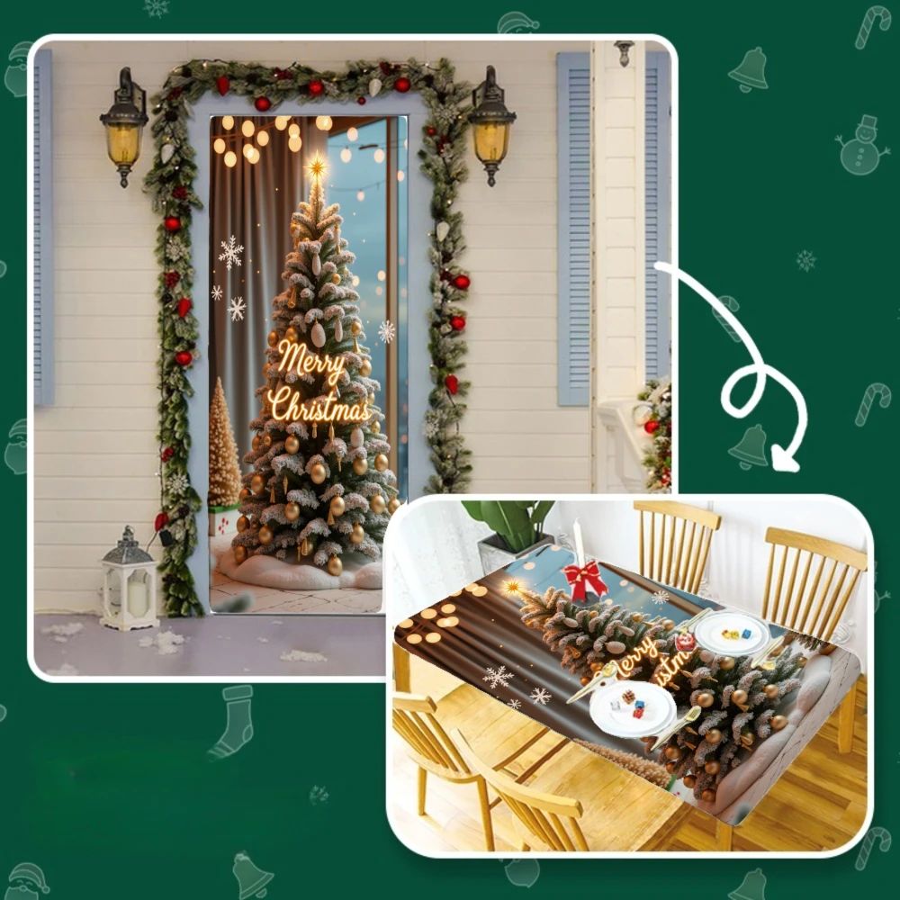 New Christmas Door Frame with Golden Tree Pattern Home Decor