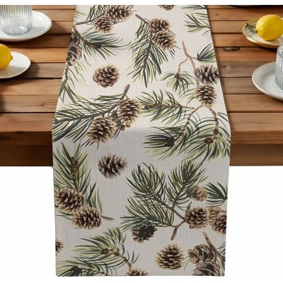 Christmas Pine Needles Pinecones Linen Table Runner Party De