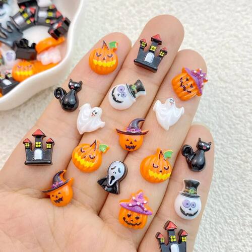 50Pcs New Cute Resin Mini Halloween Ghosts Animals Series Fl