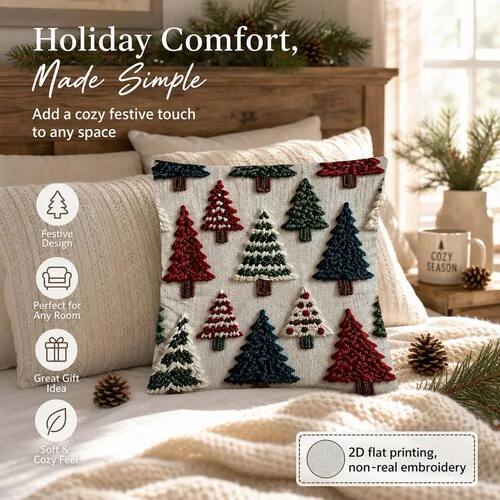 1PC 2D Flat Print Pillow Cover Christmas Tree Embroidery Sty