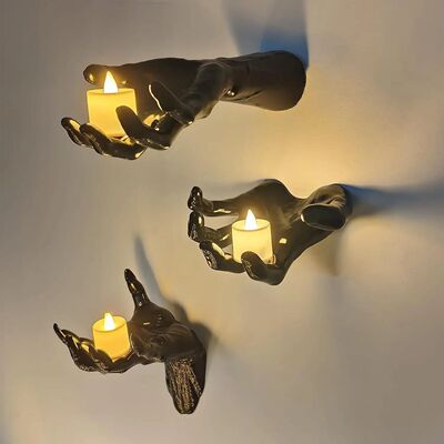 3PCS Halloween Wall Decorations Creepy Hands Candles Holder