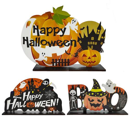 Halloween Wooden Decorations Pumpkin Ghost Boo Table Desk Or