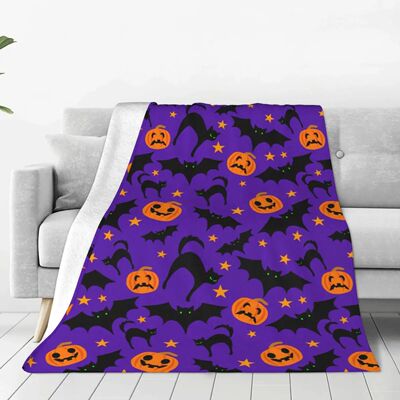 Halloween Pumpk Bats Witch Cats Blankets Coral Fleece Plush