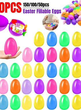 200-50pcs Plastic Easter Fillable Eggs Colorful Eggshell Cre