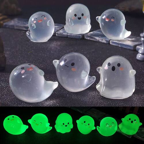 3 Pcs Of Cute Halloween Ghost Small Sculptures Luminous Micr