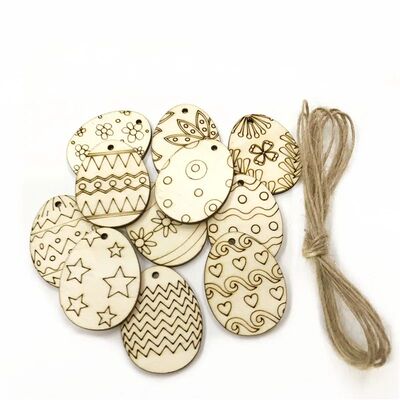 25pcs Easter Decor Wooden Eggs Wood Hanging Pendant Easter P