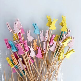 Sticks Bamboo Easter Carrot Colorful Egg Bunny 100pcs