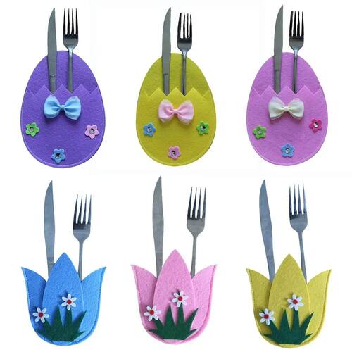 4PCS Gifts Non-woven Fabric Easter Egg Cutlery Bag Ornaments
