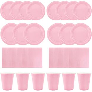 Birthday Solid Sets Disposable Paper Party Pink Decoration