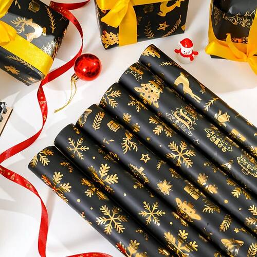 1pc Extra-Long Premium Retro Black & Golden Christmas Wrappi